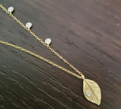 Meira T Leaf Diamond Charms 14k YG Necklace  - Image 1 of 4