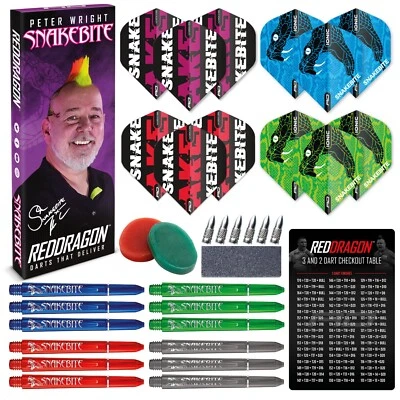 RED DRAGON Snakebite Darts Zubehör Pack - Peter Wright Set - Flights, Schäfte - 37 Stück