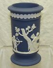 Dark Blue Wedgwood Apollo Cylindrical Vase Cupid & Psyche Jasperware England Vtg