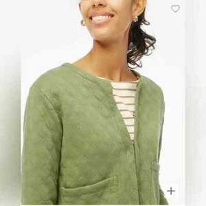 (M5) J. Crew Quilted Jacket Womens Size M Cardigan Sweater Green Grandmacore - Picture 1 of 9