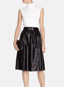 GONNA INTERA NUOVA CON ETICHETTE $899 KAREN MILLEN IN NAPPA NERA TAGLIA US 6 UK 10 - Foto 1 di 2