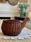 Vintage Avon Wicker Rattan Turtle Woven Basket Planter Boho Decor Cottage Garden