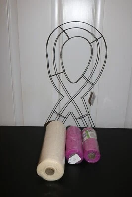 Ribbon Wreath wire form with 2 rolls of pink mesh 6inx5yards/1 roll 10x10 burlap - Image 1 of 4