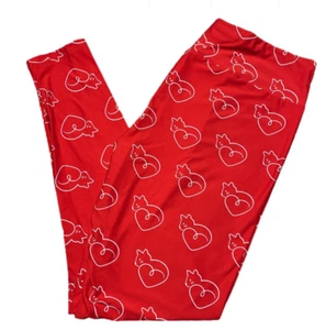 LuLaRoe TC2 Leggings Cats w/ Heart Tails on Red NWT Sizes 20 22 24 26 - Picture 1 of 2