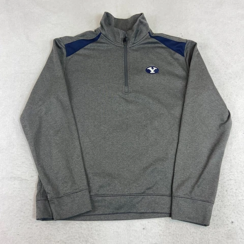 BYU Cougars Sweatshirt Mens Large Gray Quarter Zip Pullover Sweater Athletic Cover