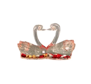 Vintage Plastic Art Glass "WATER and HEARTS" Inside Double Swan 5"Long Figurine - Picture 1 of 3
