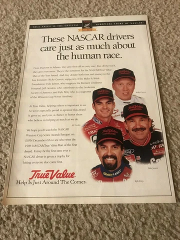 Vintage NASCAR TRUE VALUE Poster Print Ad JEFF GORDON KYLE PETTY RICKY CRAVEN Cover