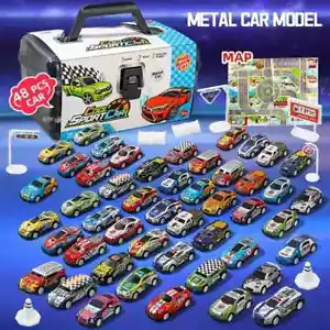 48 Pz Mini Car Set a molla - Set 48Auto Mini Plastica con valigetta contenitore - Foto 1 di 13
