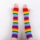 Female Arm Warmers Rainbow Sleeve Cuff Striped Arm Warmers Knitting  Gloves