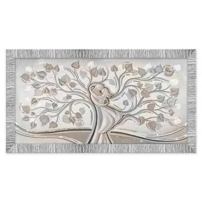 Quadro Moderno cornice Bianca Argento ALBERO ABBRACCIO MIX 60x110 cm con Glitter - Immagine 1 di 4