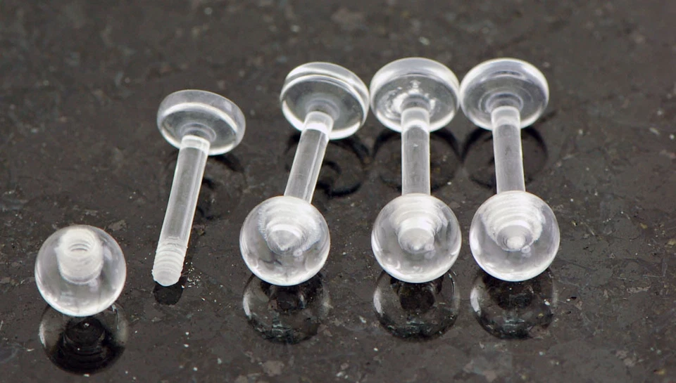 4 Pc 14g 5/16" all clear acrylic ball & barbell lip labret, Retainers (no steel) - Image 1 of 1