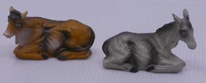 VINTAGE CHALKWARE NATIVITY FIGURES, RESTING COW & DONKEY, ITALY, REPLACEMENTS - Picture 1 of 8