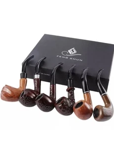 6x Durable Wooden Pipe Smoking Tobacco Cigar Pipes Cool Gift Present - Picture 1 of 3