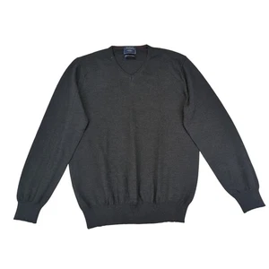 Charles Tyrwhitt Men's 100% Merino Wool V Neck Sweater Dark Gray Size Large Knit - Picture 1 of 9