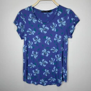 Gudrun Sjoden Short Sleeve Tee Organic Cotton T-Shirt Size Small Blue Floral - Picture 1 of 9
