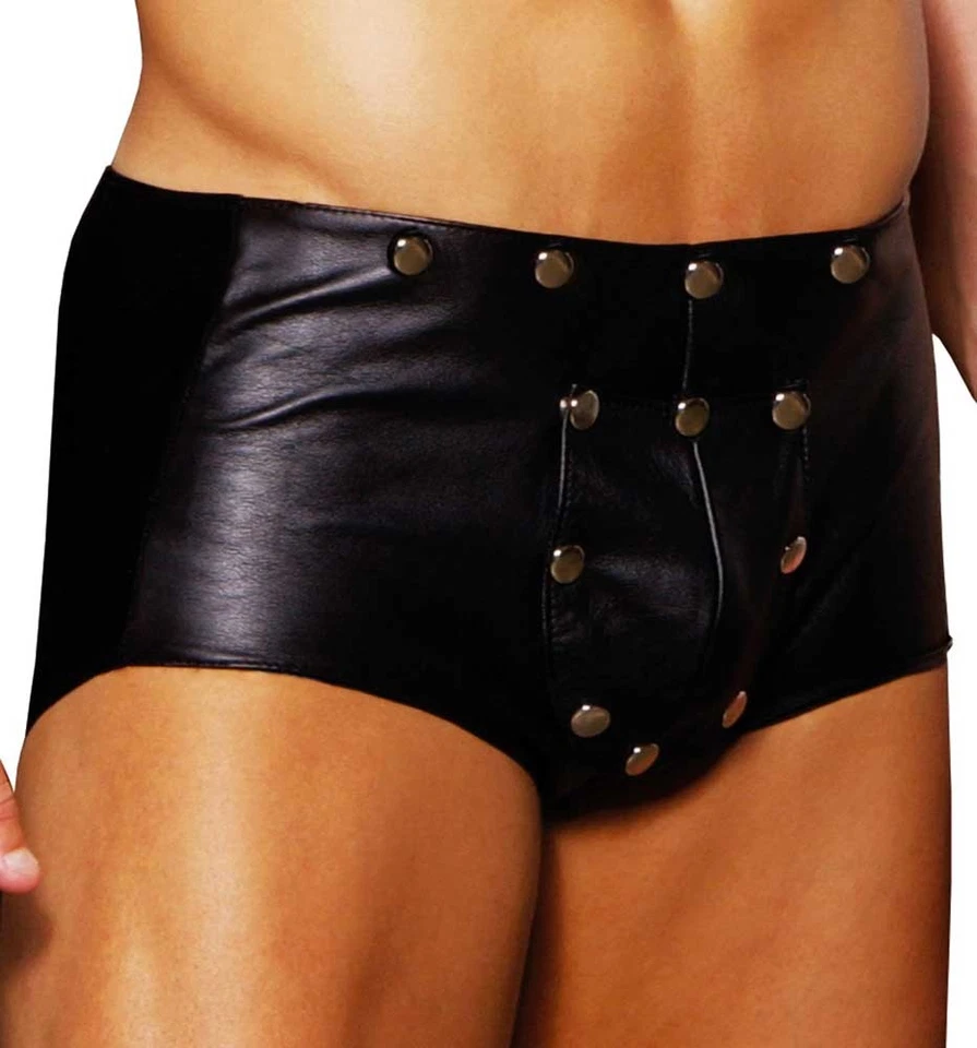 Hot Adult Men'S Soft Leather Sm Lingerie Shorts Trim Break Away Front Studded - Image 1 of 1