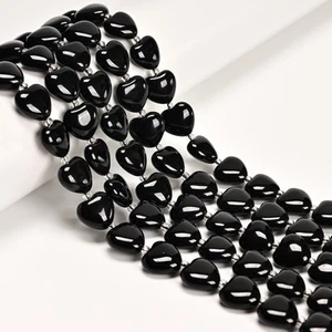 Cuentas naturales negras lisas en forma de corazón tamaño 12 mm 15,5" hilo - Imagen 1 de 2