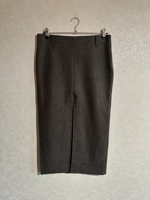 Zara Khaki 100% Wool Skirt With Split Detail Size 10 - Image 1 of 4