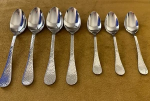 Soup Spoons & Teaspoons Wallace 18/0 Stainless Flatware BROOKLYN HAMMERED Glossy - Picture 1 of 11