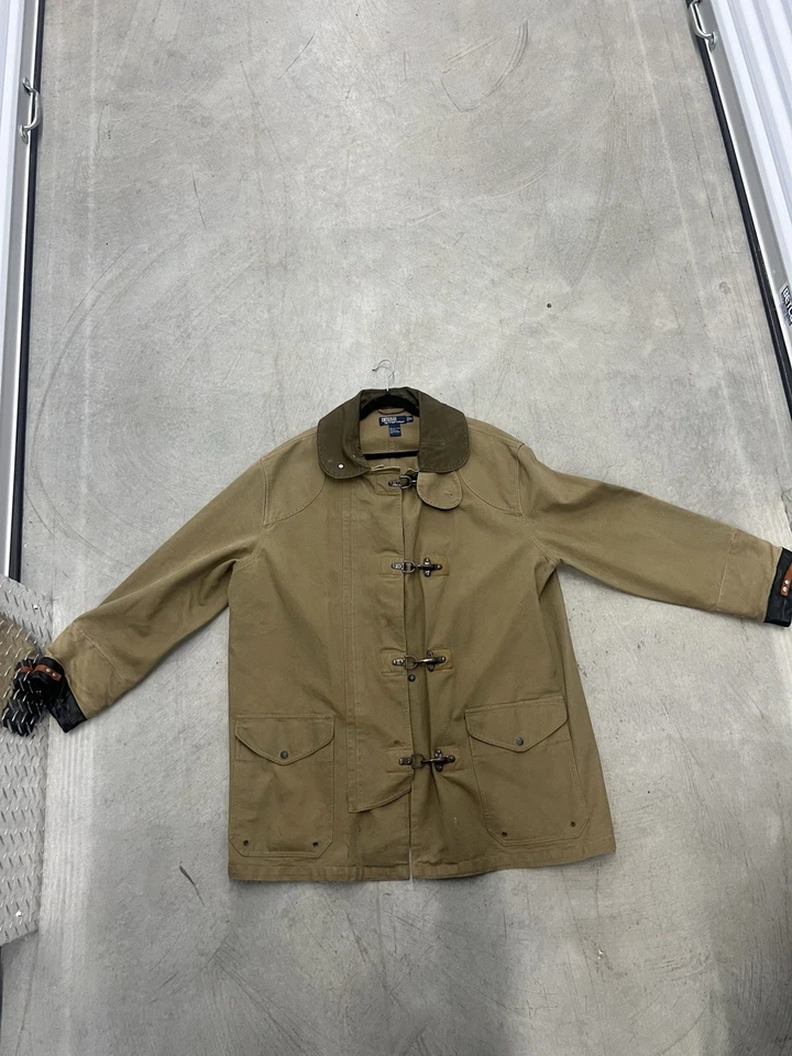 Chaqueta Polo Vintage Años 90 Por Ralph Lauren Bombero Lona Oliva Talla XL Foto 1 de 4