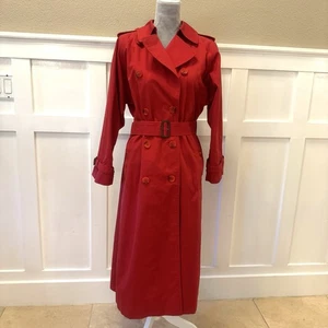 Gabardina de Colección Burberrys Roja Talla:6L Rojo Cinturón Bolsillo Firma Forrada a Cuadros Leer - Imagen 1 de 22