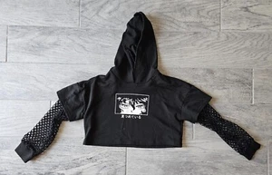 Girl's Shein Black Pullover Anime Crop Long Net Sleeve Sweater Size 10 Youth - Picture 1 of 14