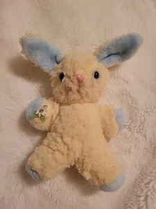 Vintage Bantam Blue Eyed Rattle Plush Bunny Rabbit Cream & Blue Stuffed Toy Rare - Picture 1 of 9