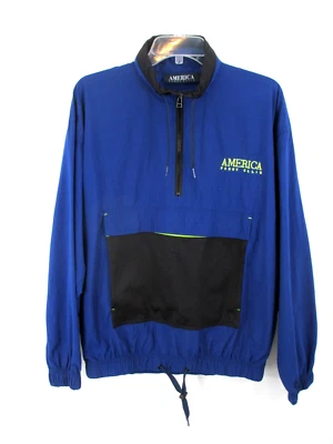 Vintage PERRY ELLIS AMERICA Pullover Windbreaker Men Small Blue Big Logo Y2K - Image 1 of 4