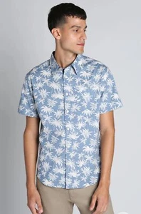 Camisa informal de manga corta con botones con estampado de palmeras de Jachs NY para hombre talla L azul - Imagen 1 de 16