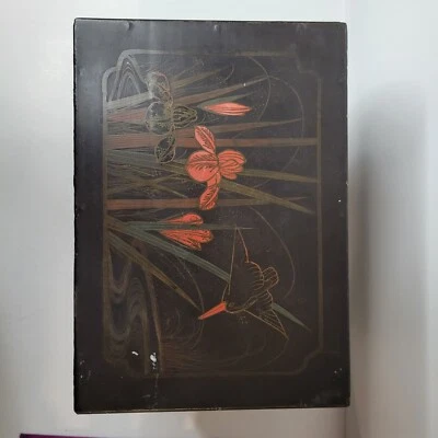 Large Vintage Antique Asian Chinese Japanese Wooden Lacquer Paint Trinket Box - Image 1 of 4