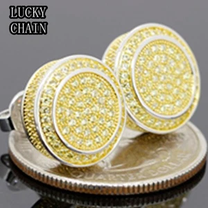 14K WHITE GOLD FINISH BLING OUT YELLOW LAB DIAMOND STUD EARRING W 14mm - Picture 1 of 2