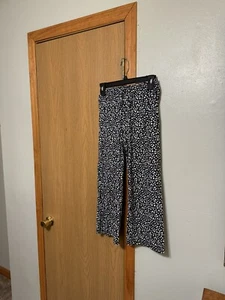 Zara Size 10 Blue & White w/Floral Print Wide Leg Pull-On Pants w/Drawstrings - Picture 1 of 5