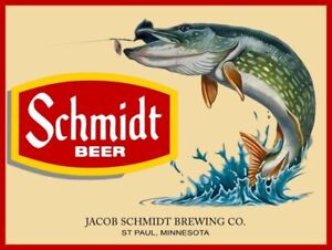 Jacob Schmidt Brewing Co. NEW METAL SIGN: Schmidt Beer - Northern Pike Fishing