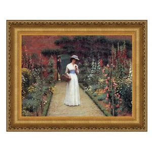 Design Toscano Dame im Garten gerahmte Leinwand Replik Gemälde: klein - Bild 1 von 1