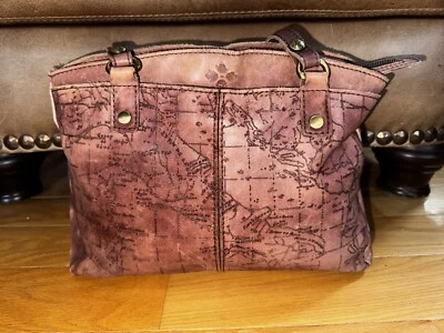 Patricia Nash Signature Map Print Poppy Tote Bag Italian Leather Brown Riot Rust - Image 1 of 4