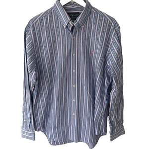 Mens Ralph Lauren Button Down Shirt Size Large Classic Fit Stripe Blue Pink * - Picture 1 of 6