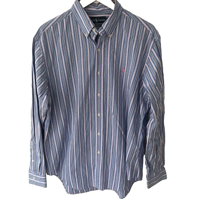Mens Ralph Lauren Button Down Shirt Size Large Classic Fit Stripe Blue Pink - Image 1 of 4
