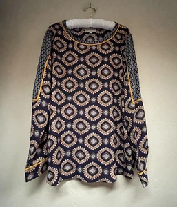 Joan Vass Womens Mixed Medallion Print Blouse Shirt Top Size XL Blue Long Sleeve - Picture 1 of 9