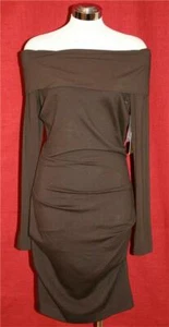 NICOLE MILLER BROWN OFF SHOULDER JERSEY DRESS PETITE $320 BJ0748 SAMPLE - Picture 1 of 3