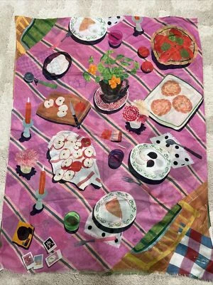 New Kate Spade Table Scene Oblong Scarf 🧣Pink Multi Fall Novelty Collector - Image 1 of 4