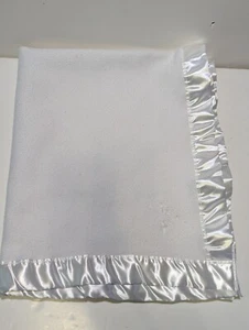 Baby Blanket White Fleece Satin Trim Embroidered Bear Lovey 30"x40" - Picture 1 of 6