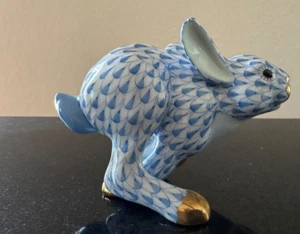 Vintage Herend Blue Fishnet Fleeing Rabbit 2.5" Tall - Picture 1 of 11