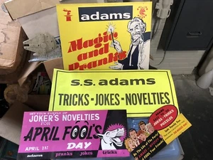 Vtg ADAMS PRANKS MAGIC and PUZZLES Gags SIGN store display Lot 4 Pcs - Picture 1 of 3