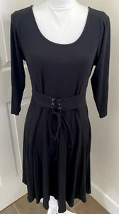 NWT Torrid Dress Plus Size 0 10/12 Black Ribbed Knit Corset Tie Goth Witchy - Picture 1 of 7
