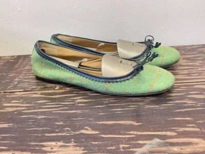 Zapatos sin cordones J Crew 9.5 Barcelona Ballet Planos Verde a Cuadros Hechos en Italia 70536 Foto 1 de 4