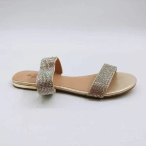 Call It Spring Womens Rosalia Slide Sandals Champagne Rhinestone Slip On 6 - Picture 1 of 10