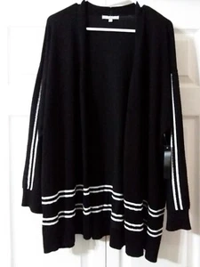HEART - N - CRUSH Women's Black and White Stripe Open Cardigan Sweater - Size 1X - Picture 1 of 10