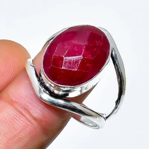 Lab Created Ruby Gemstone Handmade 925 Sterling Silver Jewelry Ring Size 8.5 - Picture 1 of 2