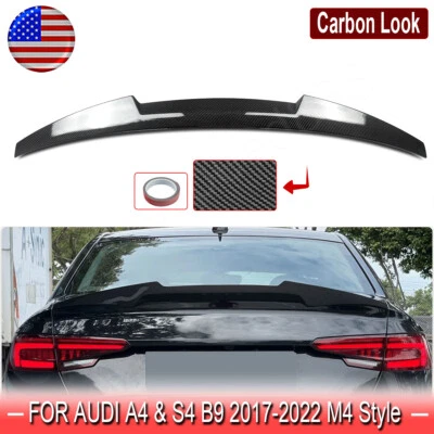 For Audi S4 A4 B9 2017-2022 V-Type Rear Trunk Spoiler Wing Carbon Fiber Look Foto 1 de 4