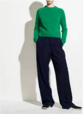 VINCE Navy Blue Wide Leg Pull-On Stretch Tie Waist Triacetate Pants LARGE = 12 - Image 1 of 4